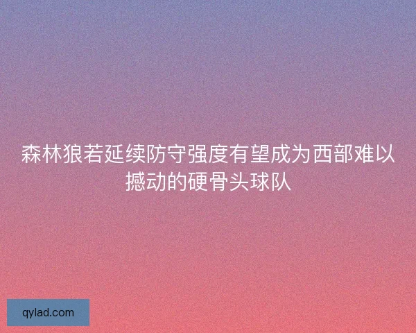 森林狼若延续防守强度有望成为西部难以撼动的硬骨头球队