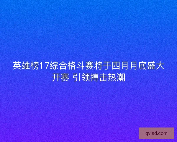 英雄榜17综合格斗赛将于四月月底盛大开赛 引领搏击热潮